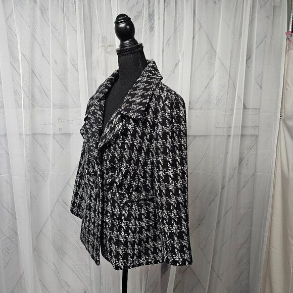 Live A Little Black Grey Houndstooth Preppy Retro Wool Y2K Winter Jacket PL - Picture 9 of 14